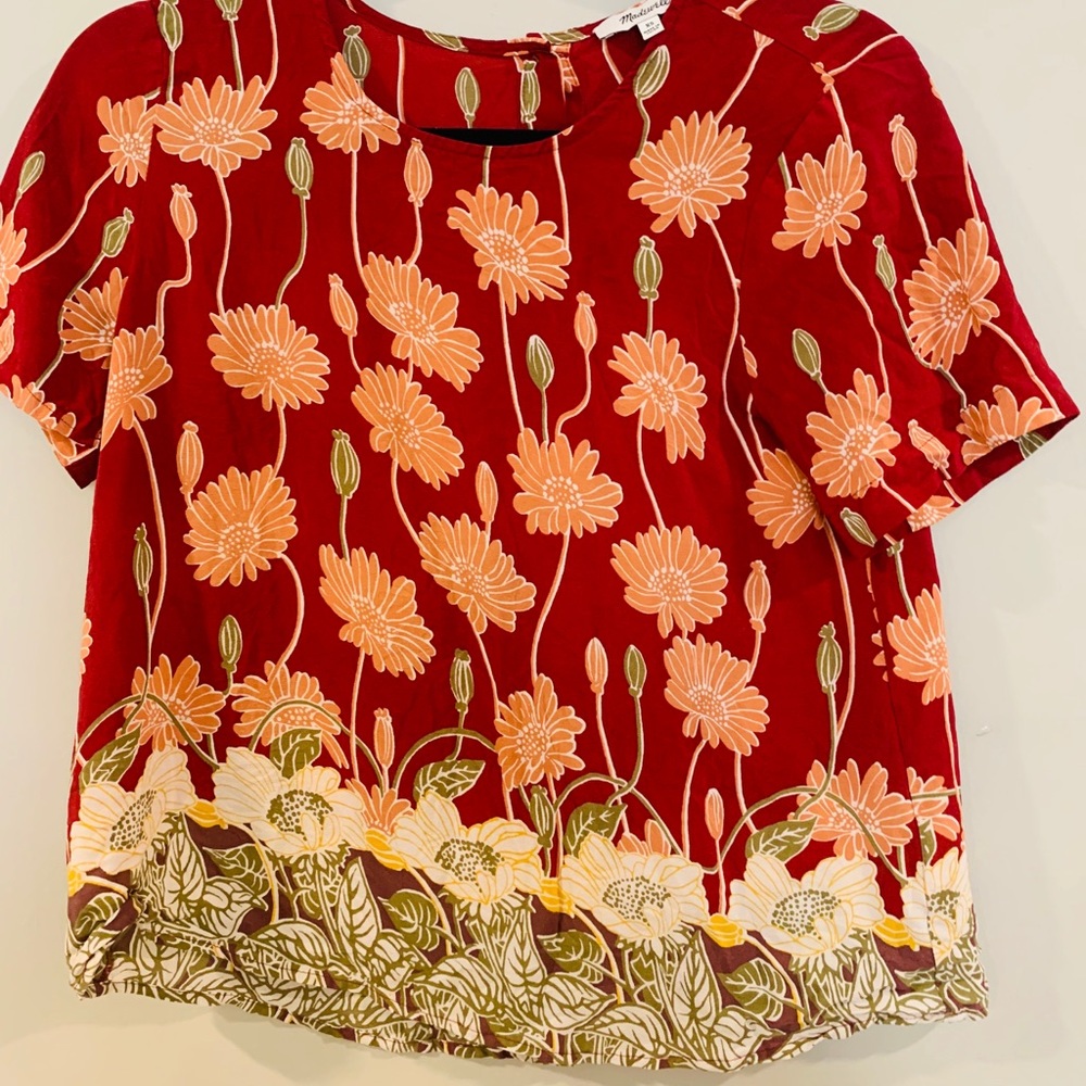 Madewell Silk Button Back Sunflower Top